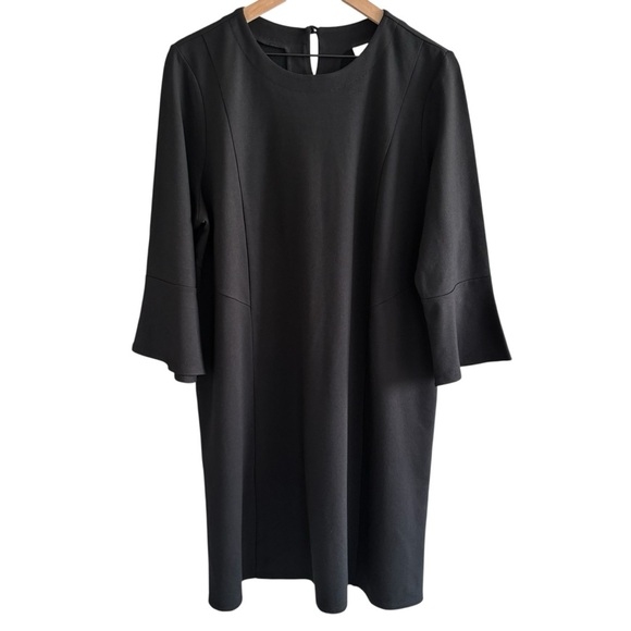 J. Jill Ponte Knit Black Dress Size Large Keyhole Back Office Workwear Stretch - Picture 1 of 16